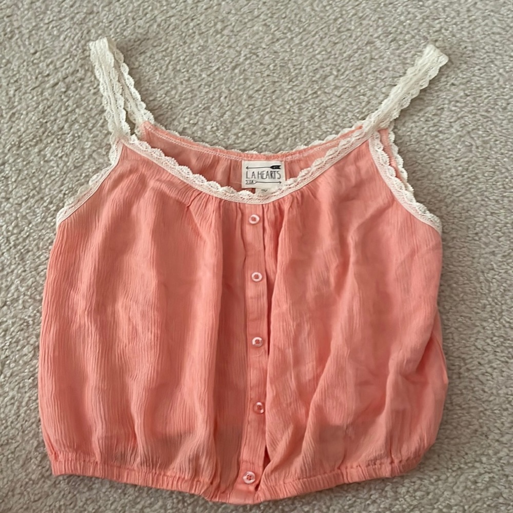 LA Hearts Cropped Coral Tank Top